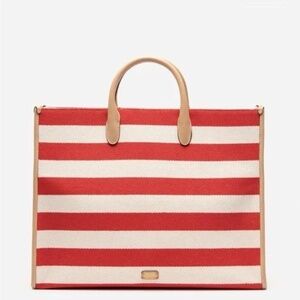 Frances Valentine New York XL Tote, Crossbody Bag Red & Cream Strip L/N
